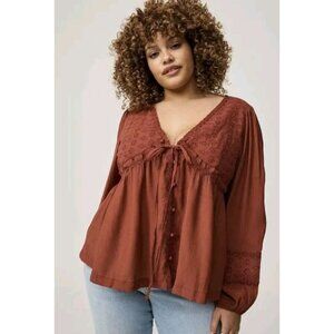 Torrid Rust Blouse with Lace Detail